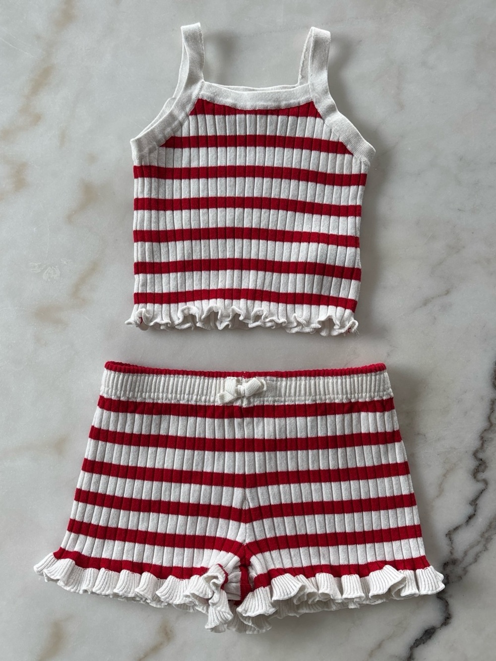 Girls Red & White Striped Pajama Set Tank Top & Shorts